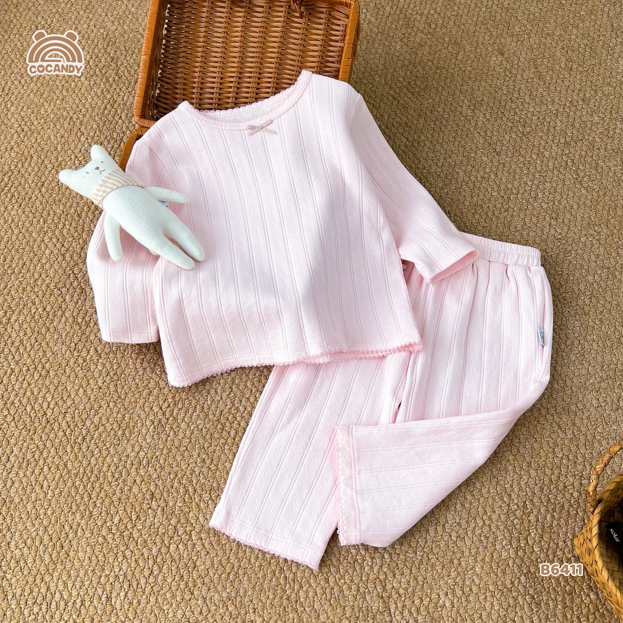 Bộ dài HỒNG basic nơ cổ