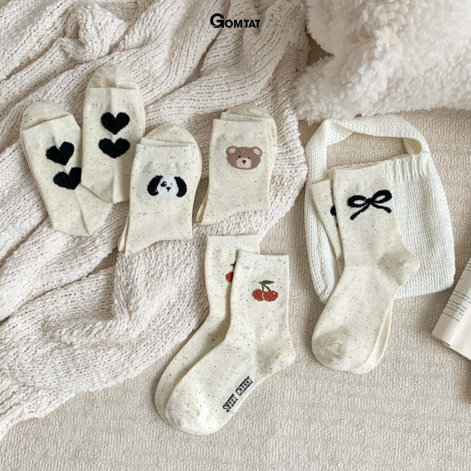 Set 5 đôi tất cao cổ nữ họa tiết gấu nơ cute GOMTAT, vớ chân chất cotton phong cách Hàn Quốc hot trend – JIN-2517-CB5_thumbnail_2