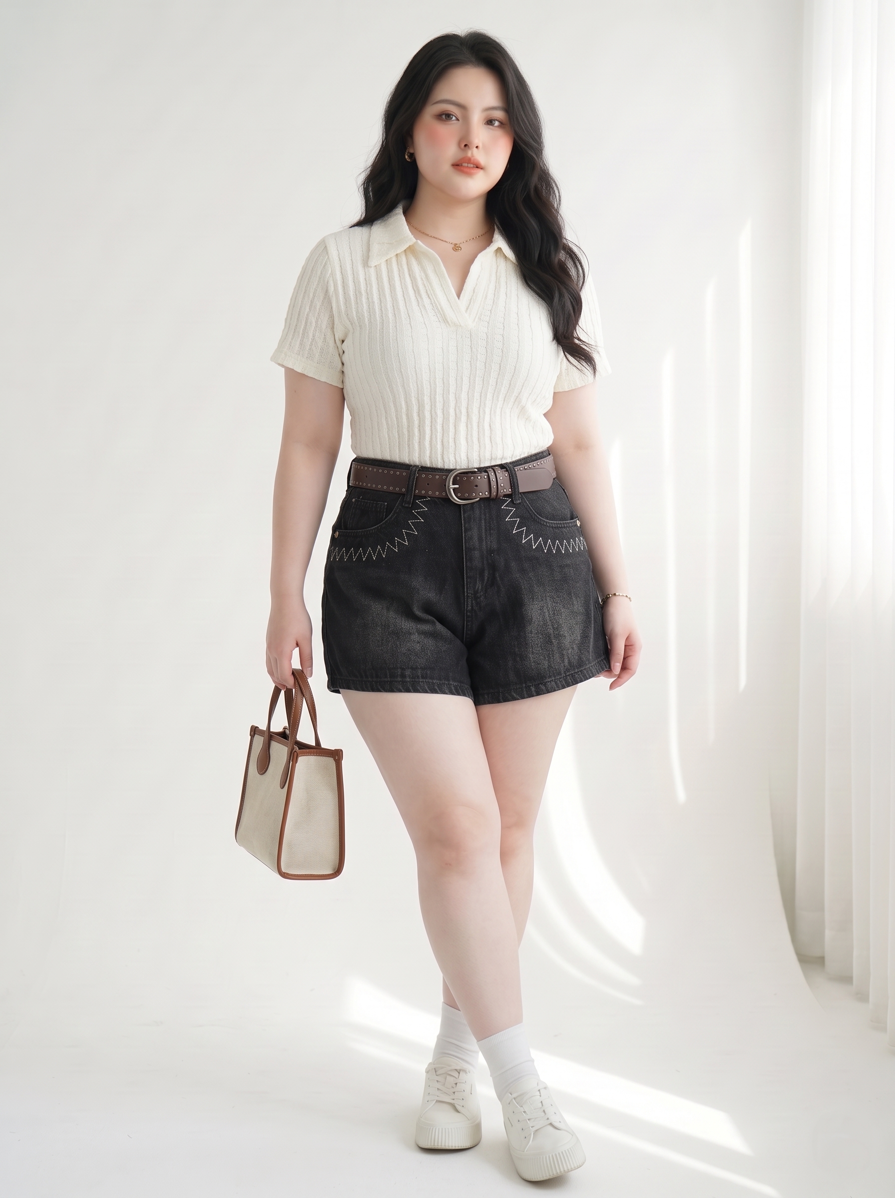 Quần Short Jean May Viền Túi Bigsize Cạp Cao Gọn Đùi Dễ Phối - Xanh/Đen Wash - Vừa 55-90kg - T-QSJ1327_thumbnail_2
