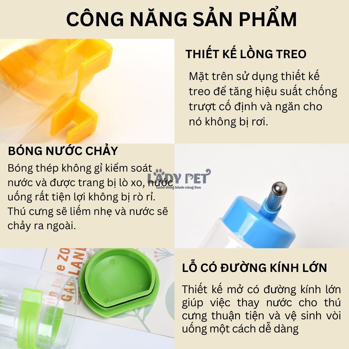 Bình nước gắn chuồng tự động cho chó mèo 400ml_thumbnail_4
