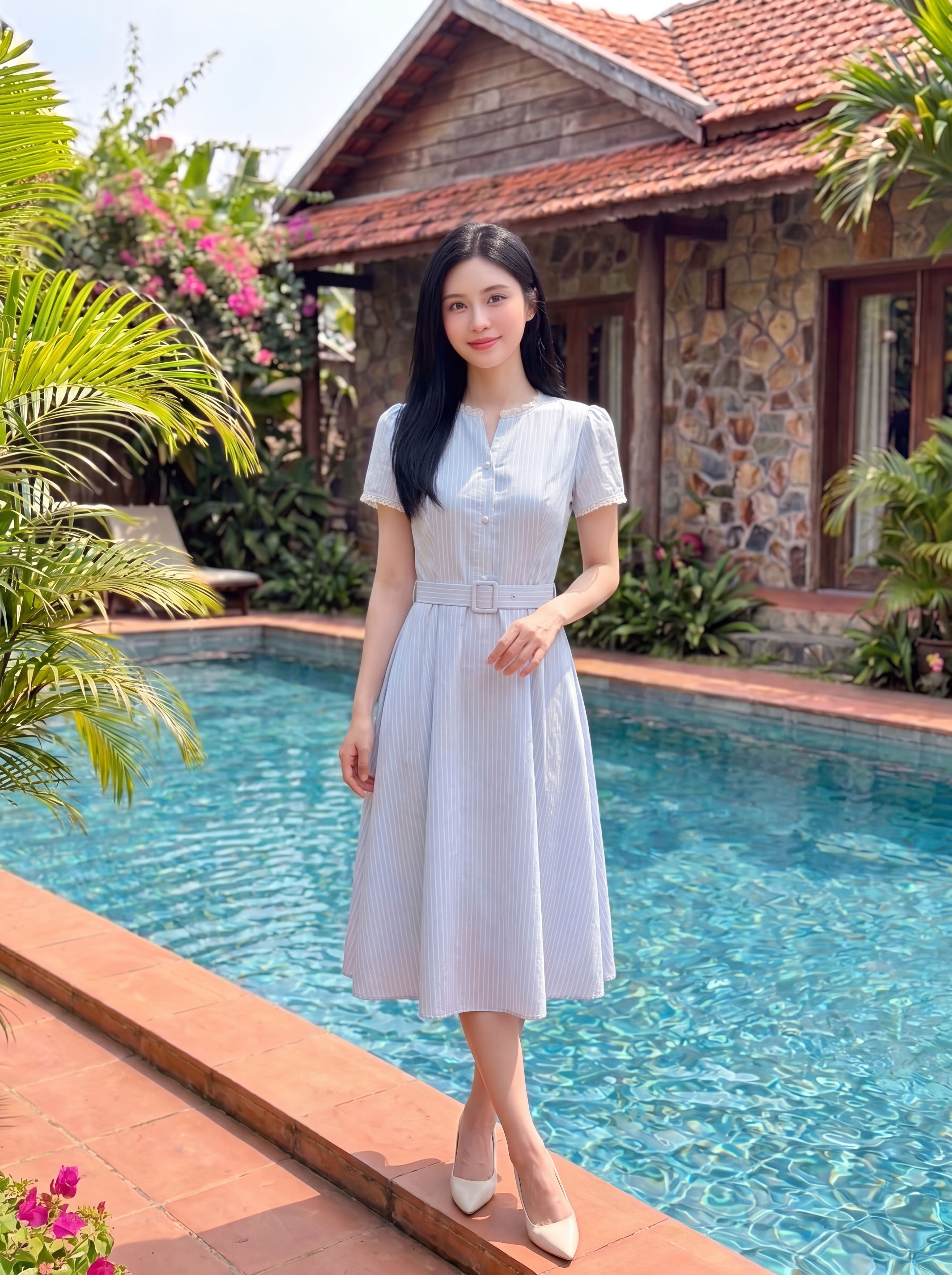 Váy cộc tay cổ phối ren 606011_thumbnail_1
