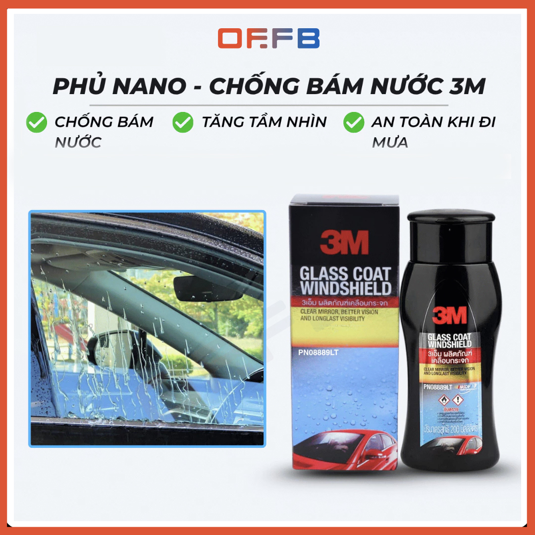 Chai chống bám nước trên kính xe 3M Glass Coat Windshield 08889 LT - 200ml - OFFB SHOP