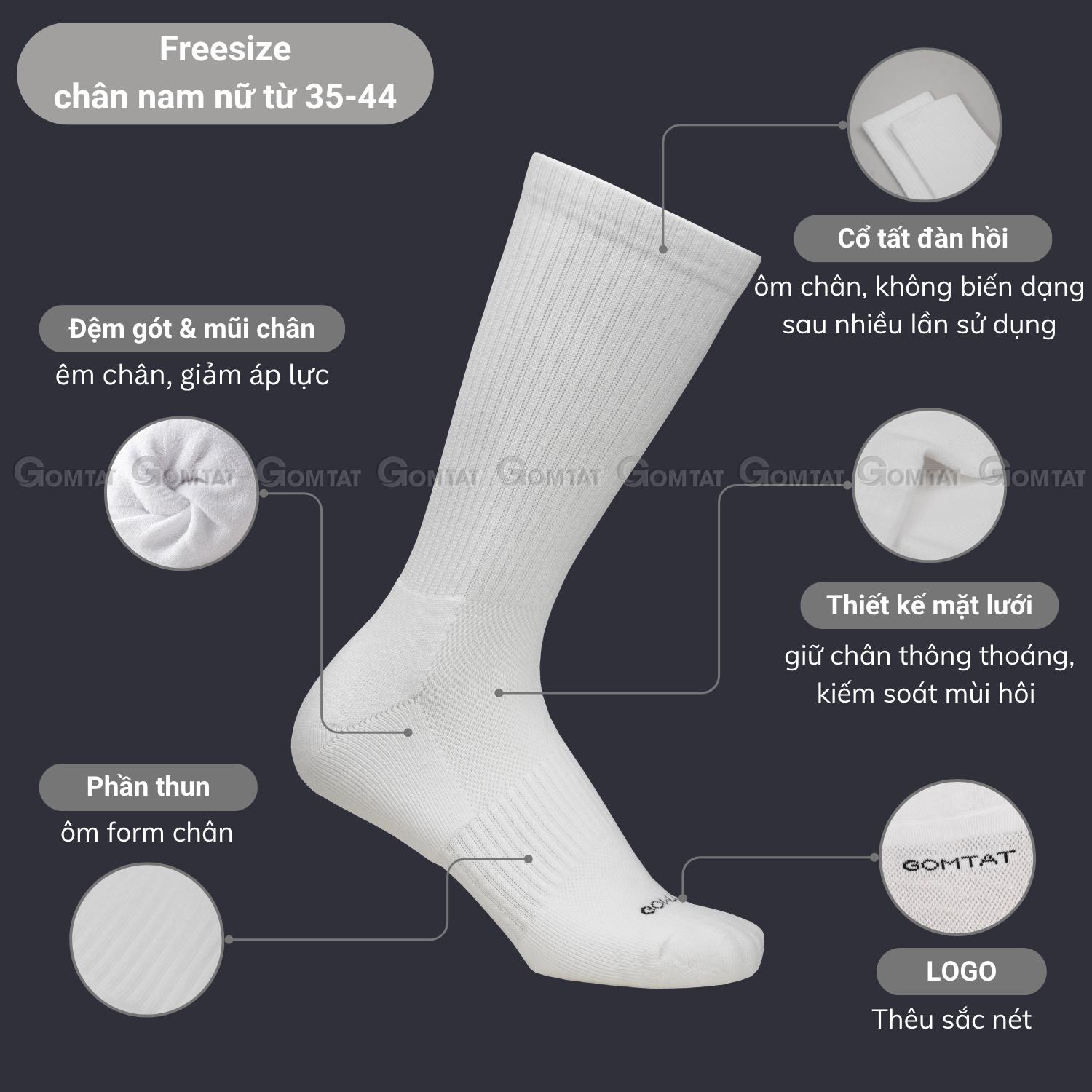 Combo tất trơn nam nữ GOMTAT có đệm xù êm chân, sợi cotton dày dặn, khử mùi kháng khuẩn - STA-5009_thumbnail_5
