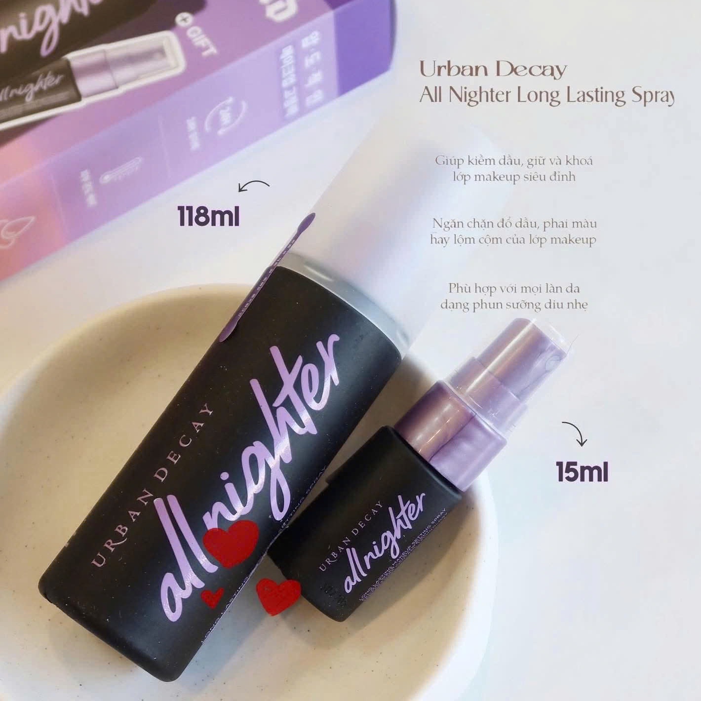 [URBAN DECAY] Xịt khóa nền Urban Decay All Nighter minisize 15ml (tem phụ tiếng Trung)