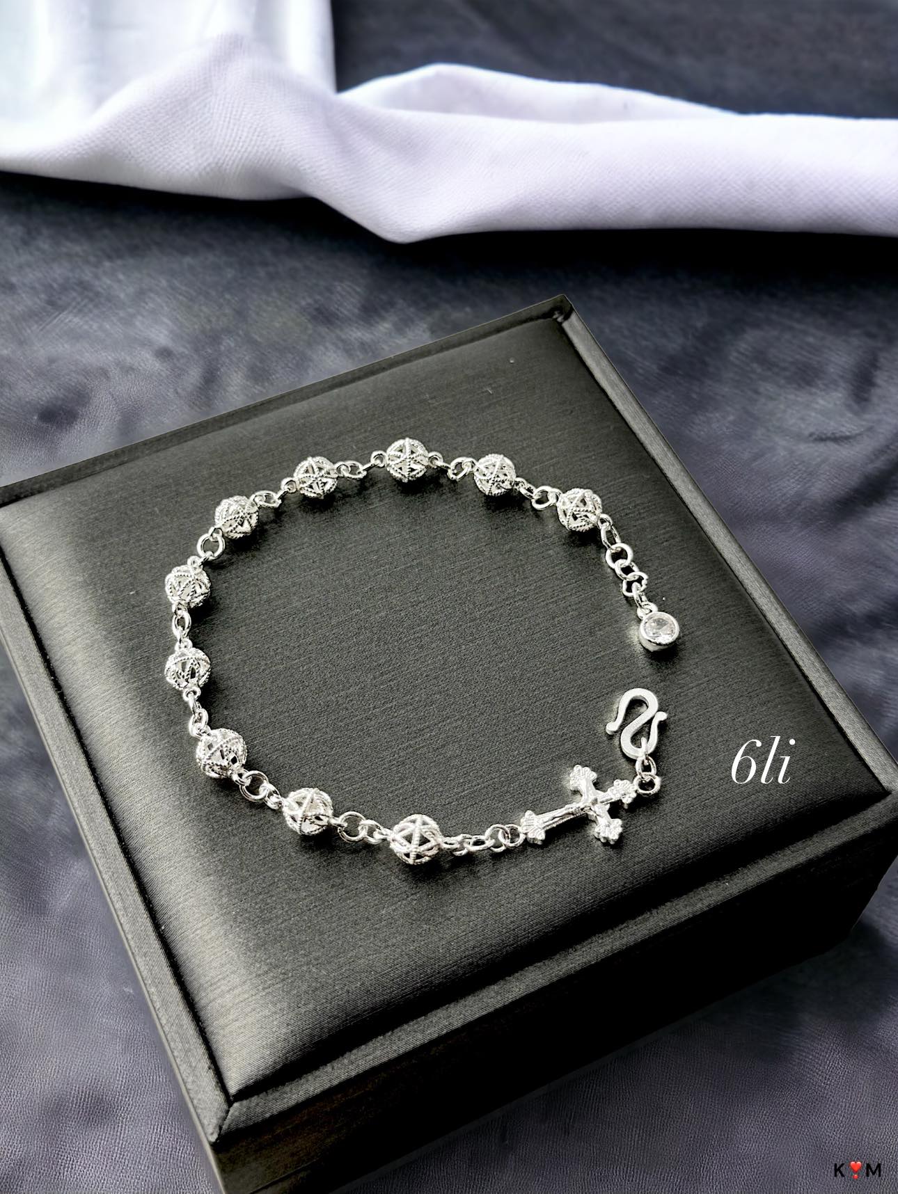 Lắc Tay Bạc Mân Côi Thánh Giá Nữ Vòng Tay Công Giáo Quả Cầu Tinh Tế Bạc Ta LB06 – Quà Tặng Ý Nghĩa