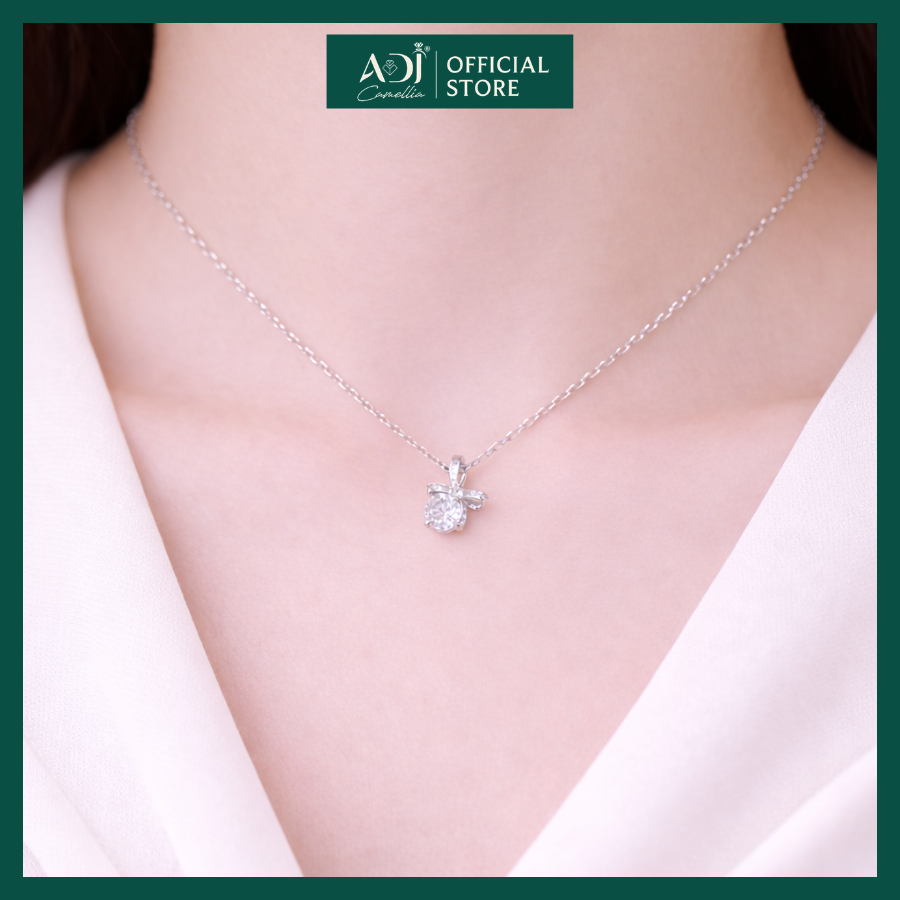 Dây Chuyền Nữ ADJ Bạc Ý 925 Hình Nơ Cách Điệu Nạm Đá CZ Tấm, Vòng Cổ Cao Cấp Đính Đá CZ Sang Trọng - SD54127AD_thumbnail_5
