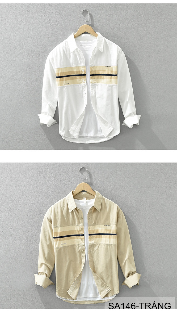 SA146 - Áo sơ mi nam dài tay phong cách Nhật Bản, chất cotton 100%, form rộng trẻ trung, phối sọc ngang thời thượng_thumbnail_2