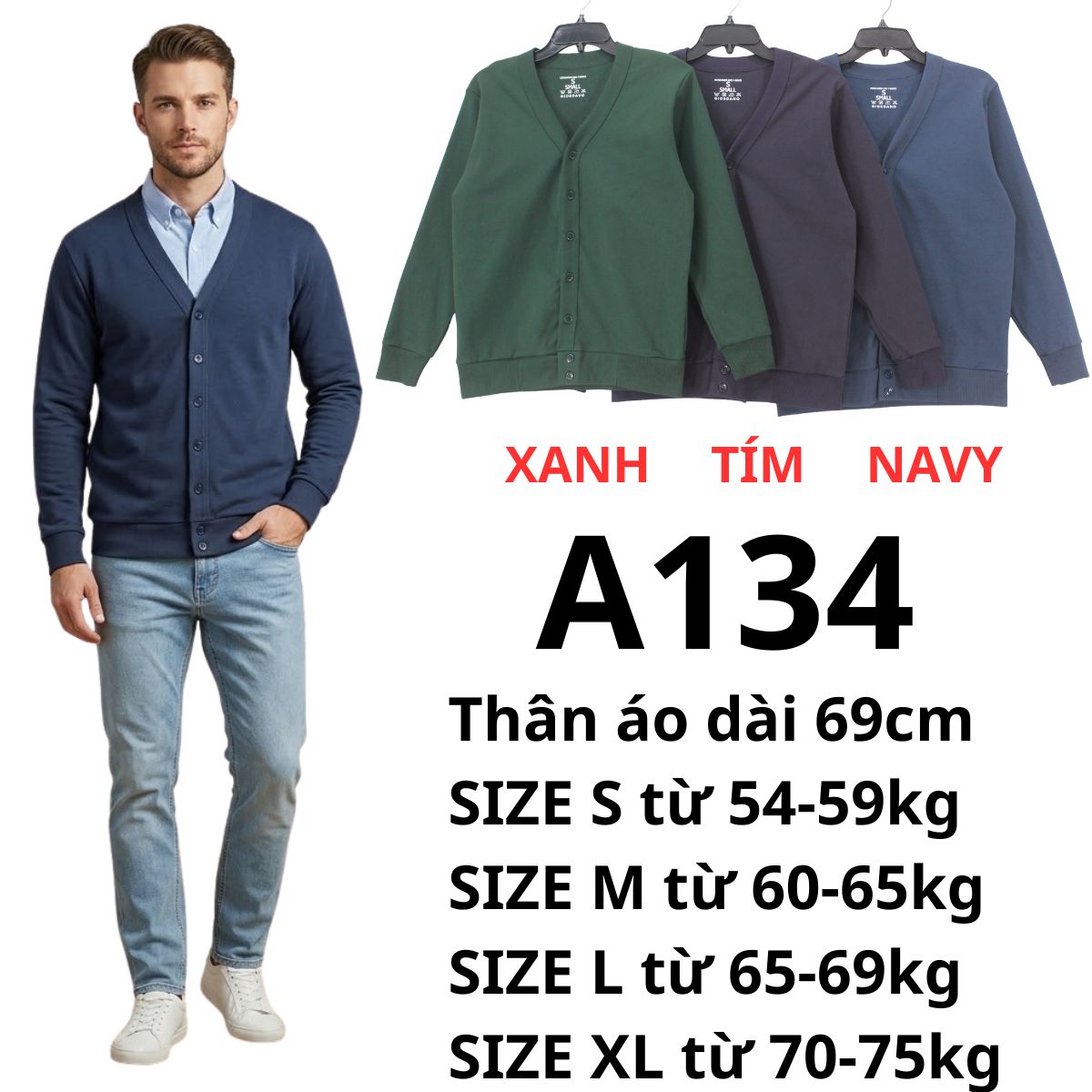 A134 - Áo cadigan nam