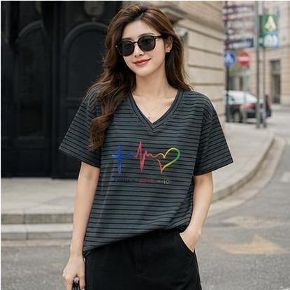 Áo Thun lẻ 356 Cổ tim sọc ngang Free Size 45-75kg Co Giãn 4 Chiều Tôn Dáng Mềm Mịn Thoáng Mát Dễ Phối Phong Cách Borip Quảng Châu Chất Liệu Cao Cấp_thumbnail_6