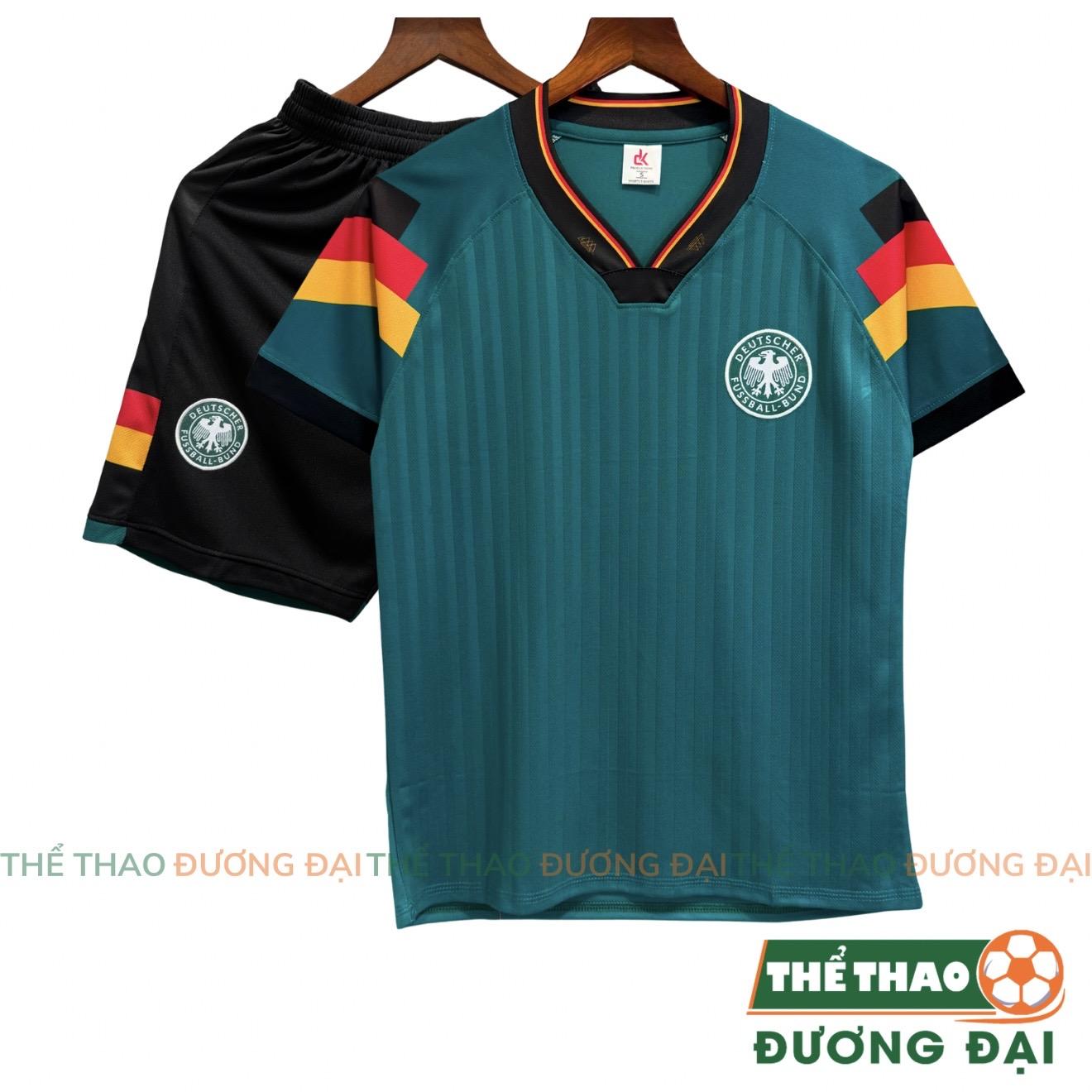 Quần Áo Bóng Đá ĐT Đức Rêu Retro 1992 Thun Mè Thoáng Khí Thể Thao Đương Đại