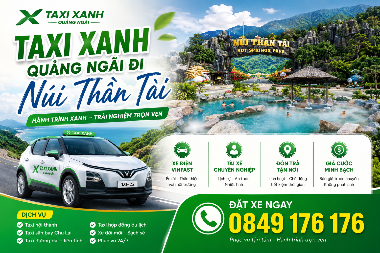 Taxi Xanh Quảng Ngãi đi Núi Thần Tài: Kinh nghiệm 2026