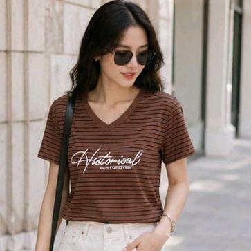Áo Thun sọc ngang cổ tim Free Size 45-75kg Co Giãn 4 Chiều Tôn Dáng Mềm Mịn Thoáng Mát Dễ Phối Phong Cách