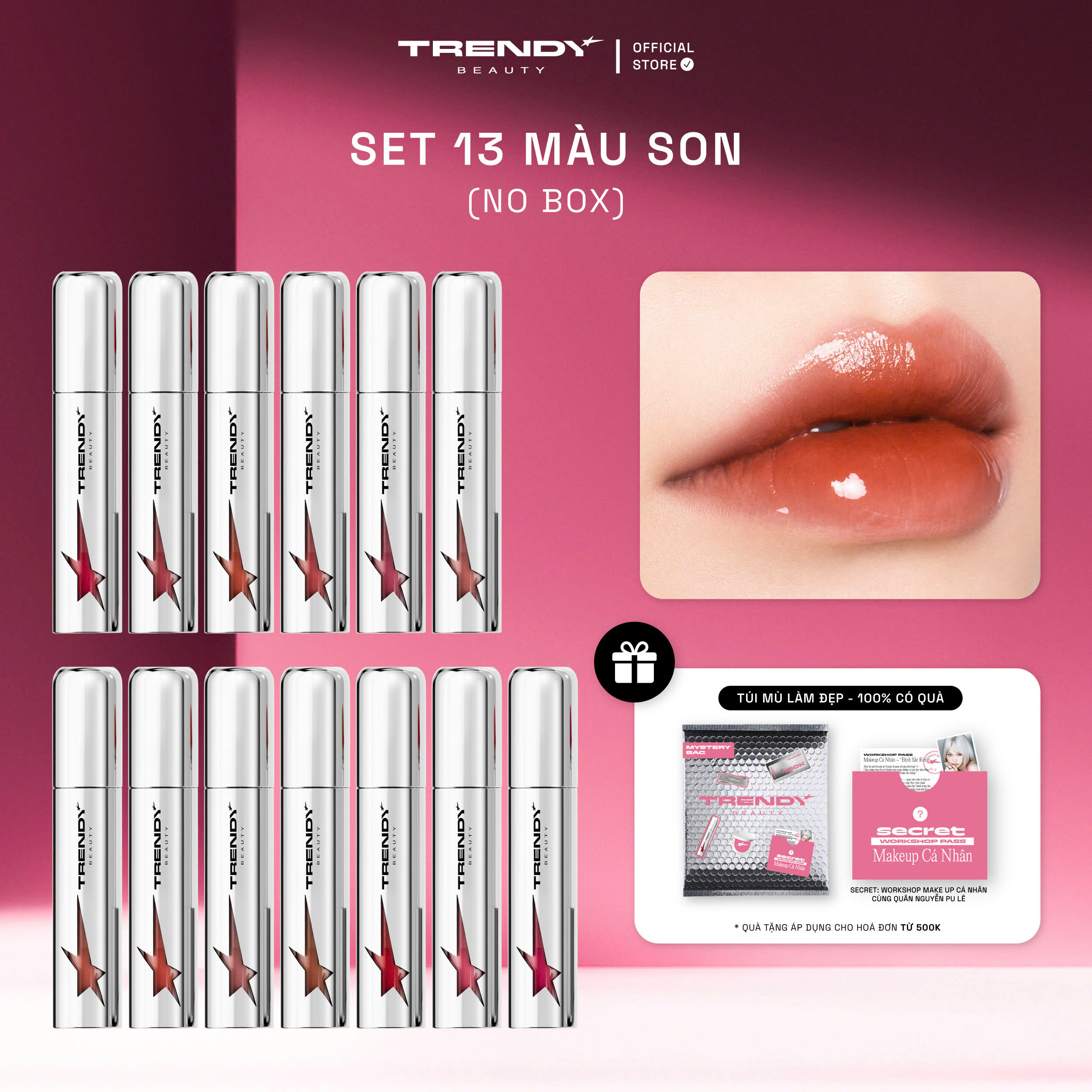 [NO BOX] Full set 13 màu son bóng Trendy Beauty Silver Shot Lips Gloss Collections 2026