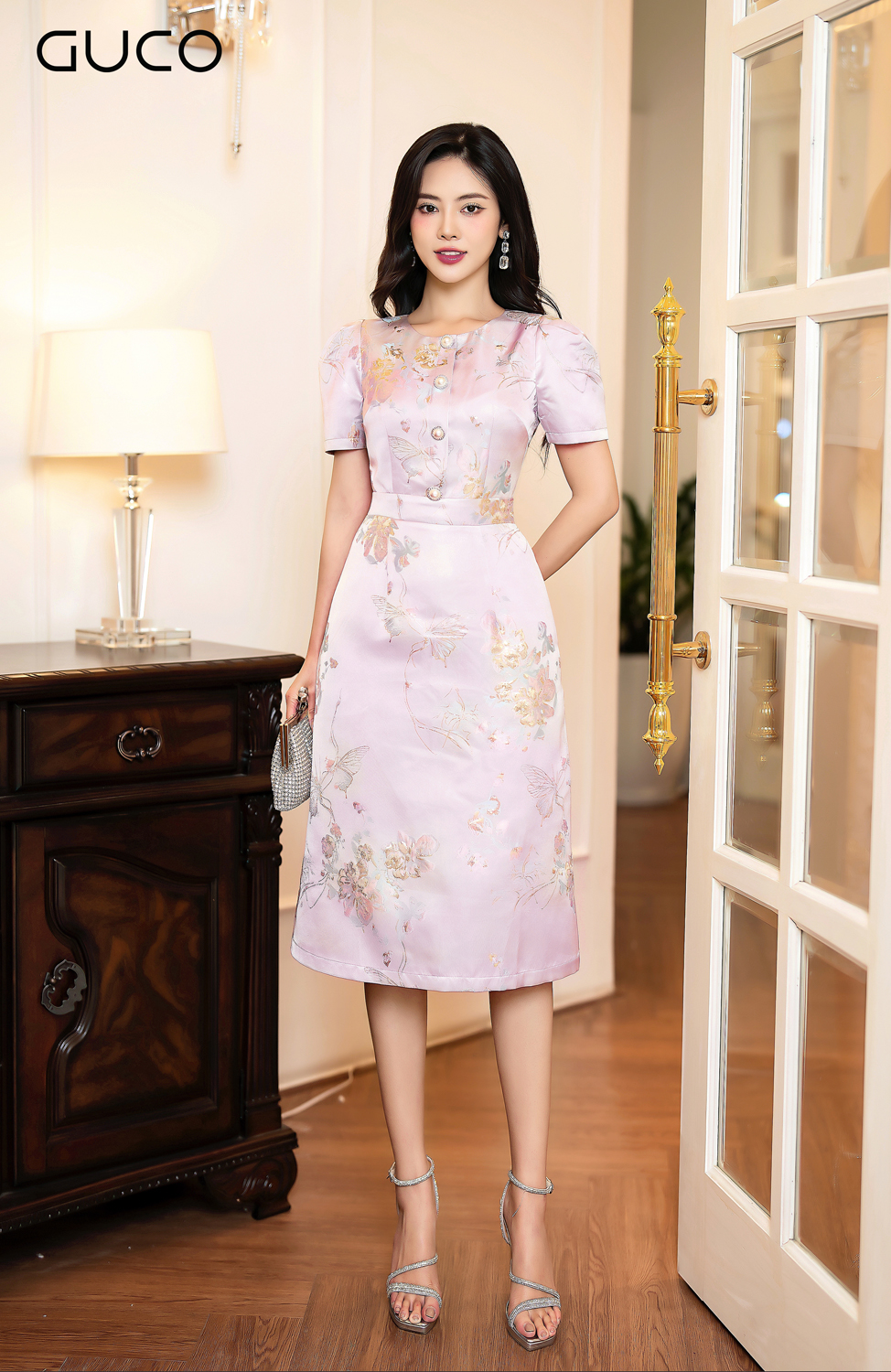 D10035HONG - ĐẦM GẤM THÊU HOA DÁNG A - HỒNG_thumbnail_3