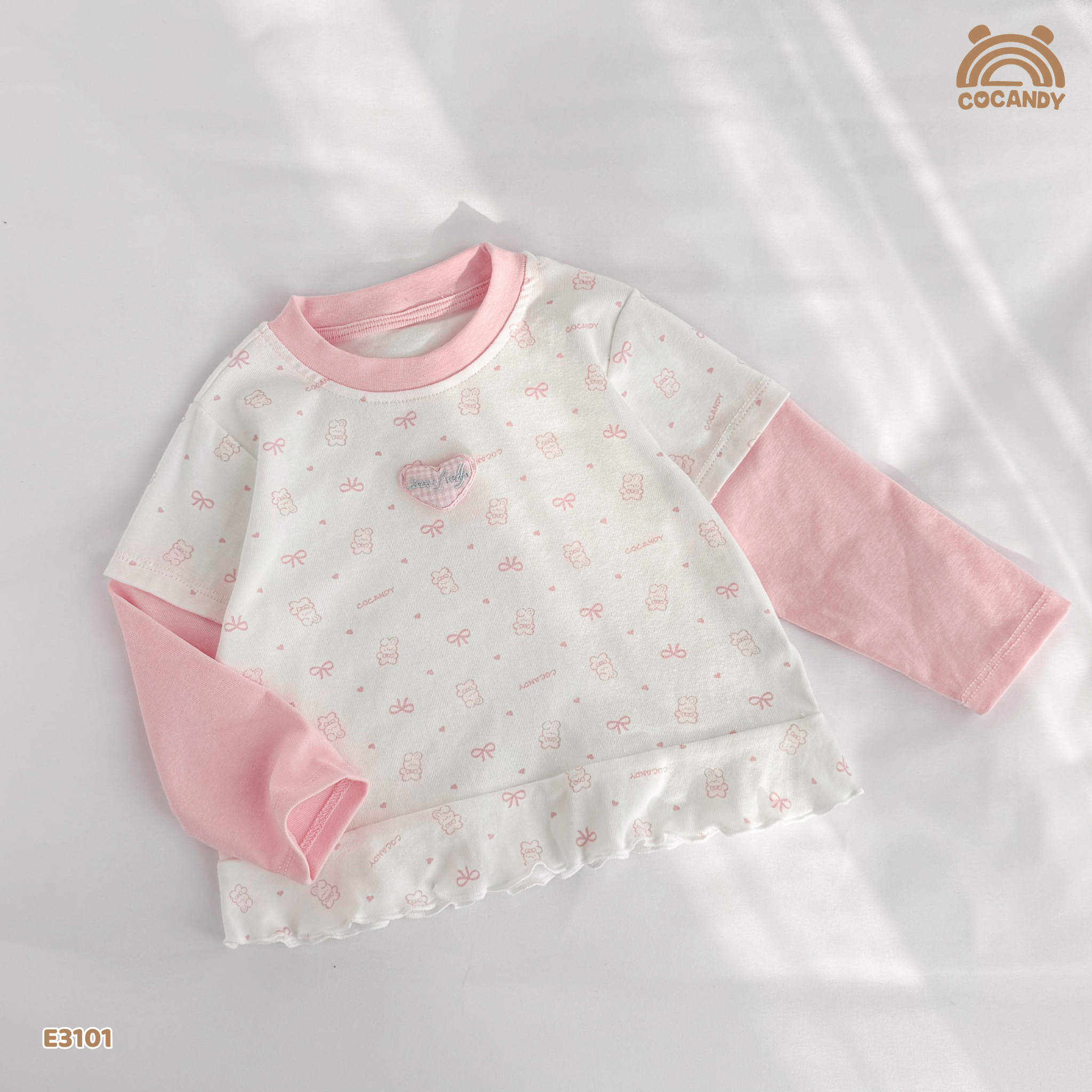 Áo dài thun TRẮNG phối tay hồng hình nơ_thumbnail_4