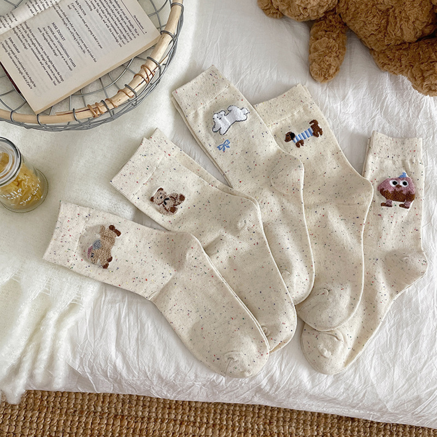 Set 5 đôi tất cao cổ nữ họa tiết thú cưng dễ thương GOMTAT, vớ chân cute chất cotton mềm mịn, co dãn – JIN-2516_thumbnail_5