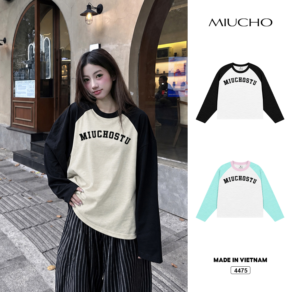 Áo tay dài boxy Miucho raglan cổ tròn Hàn Quốc 4475