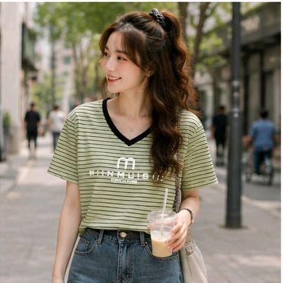 Áo Thun sọc ngang cổ tim M miinmusic Free Size 45-75kg Co Giãn 4 Chiều Tôn Dáng Mềm Mịn Thoáng Mát Dễ Phối Phong Cách_thumbnail_5