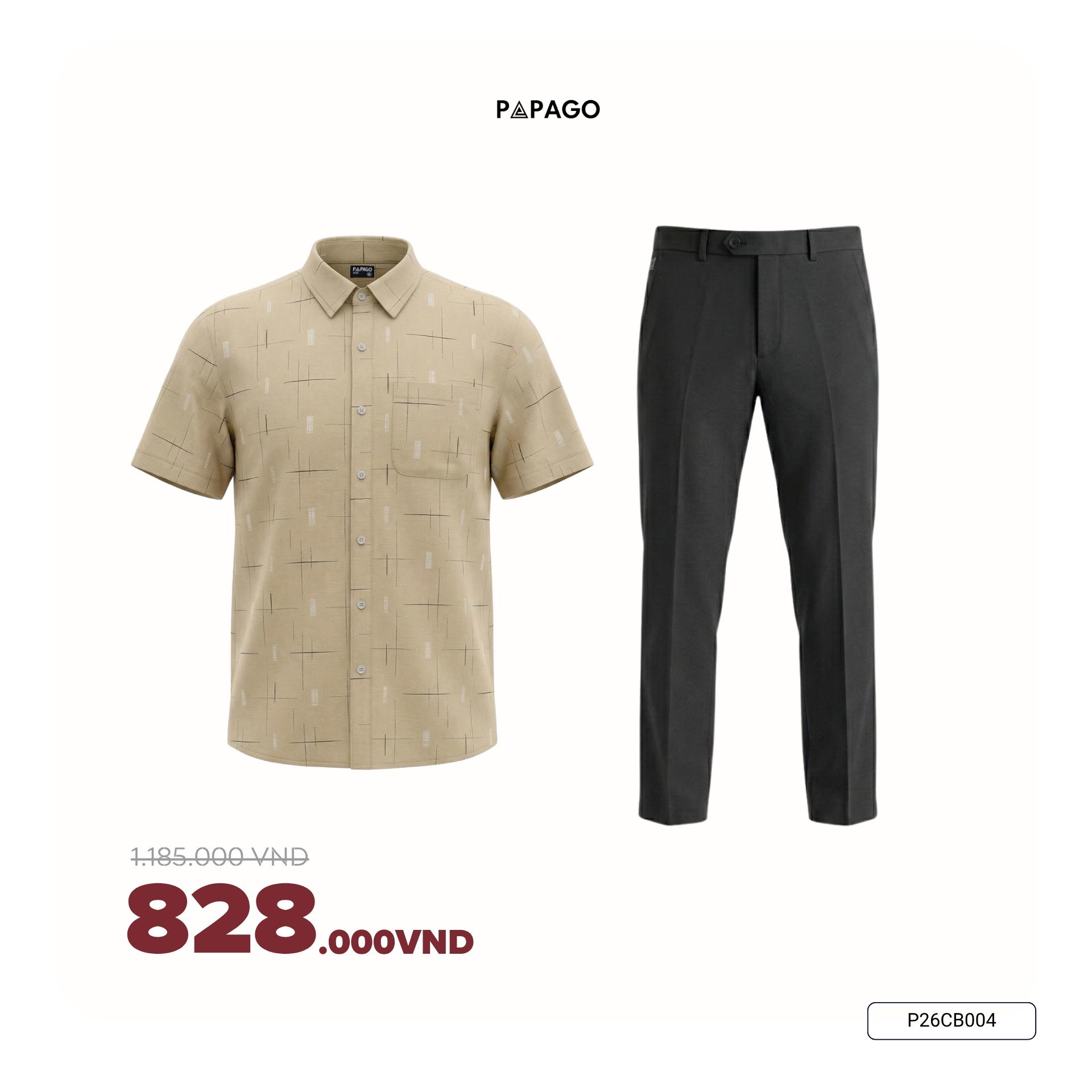 [Tặng Áo] Combo Áo Sơ Mi Nam Tay Ngắn Vải Xô Đũi & Quần Âu Vải Poly Trung Niên PAPAGO - P26CB004_thumbnail_1