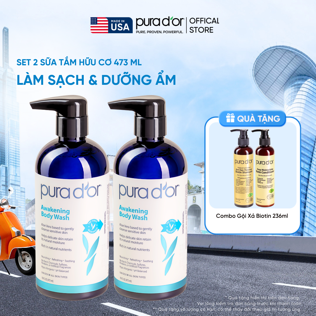 [Mua 2 tặng 1] Set 2 Sữa Tắm Pura D'or Awakening Body Wash Giúp Làm Sạch & Dưỡng Ẩm 473ml