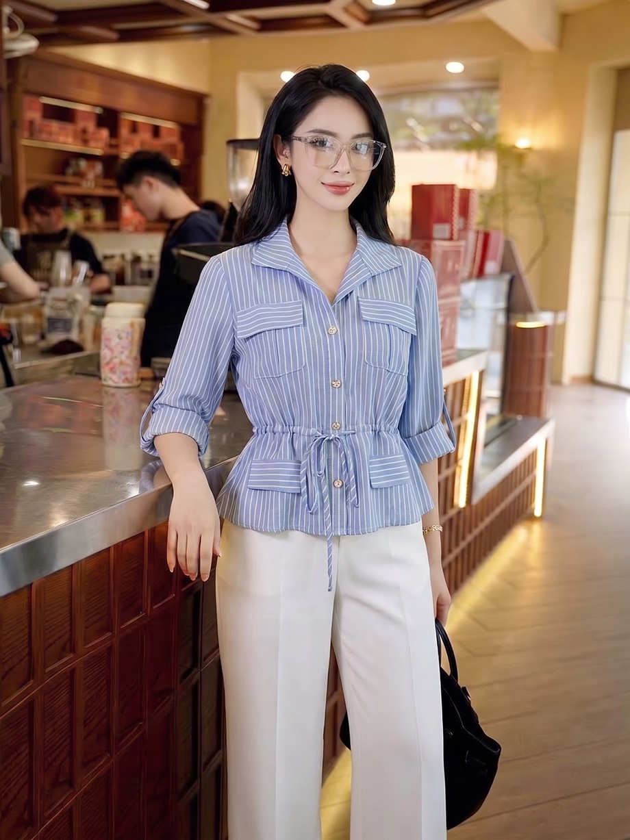 Áo sơ mi linen 26120 xanh