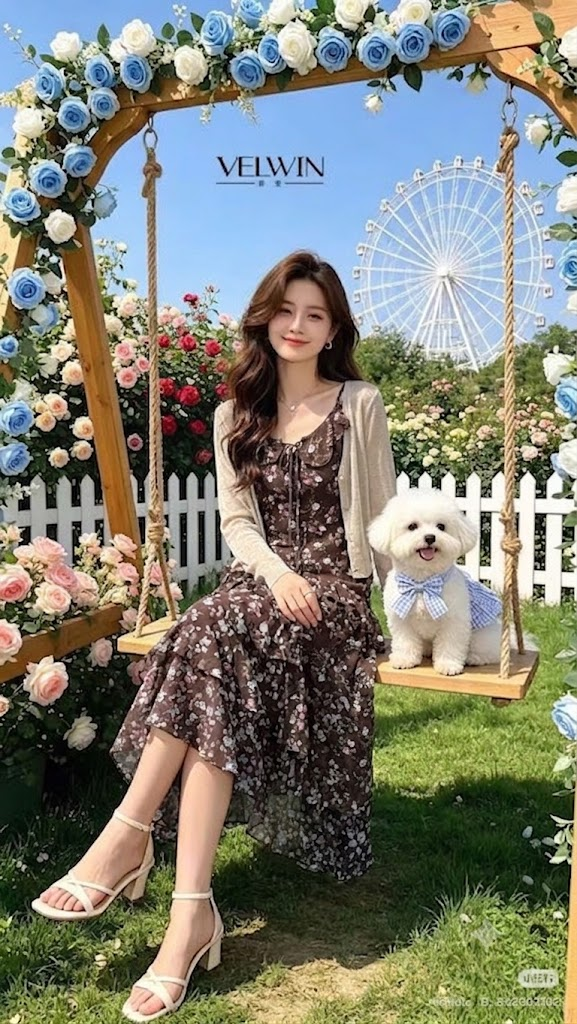 Lucas - Set váy hoa 2 dây viền bèo chéo buộc nơ + áo cardigan