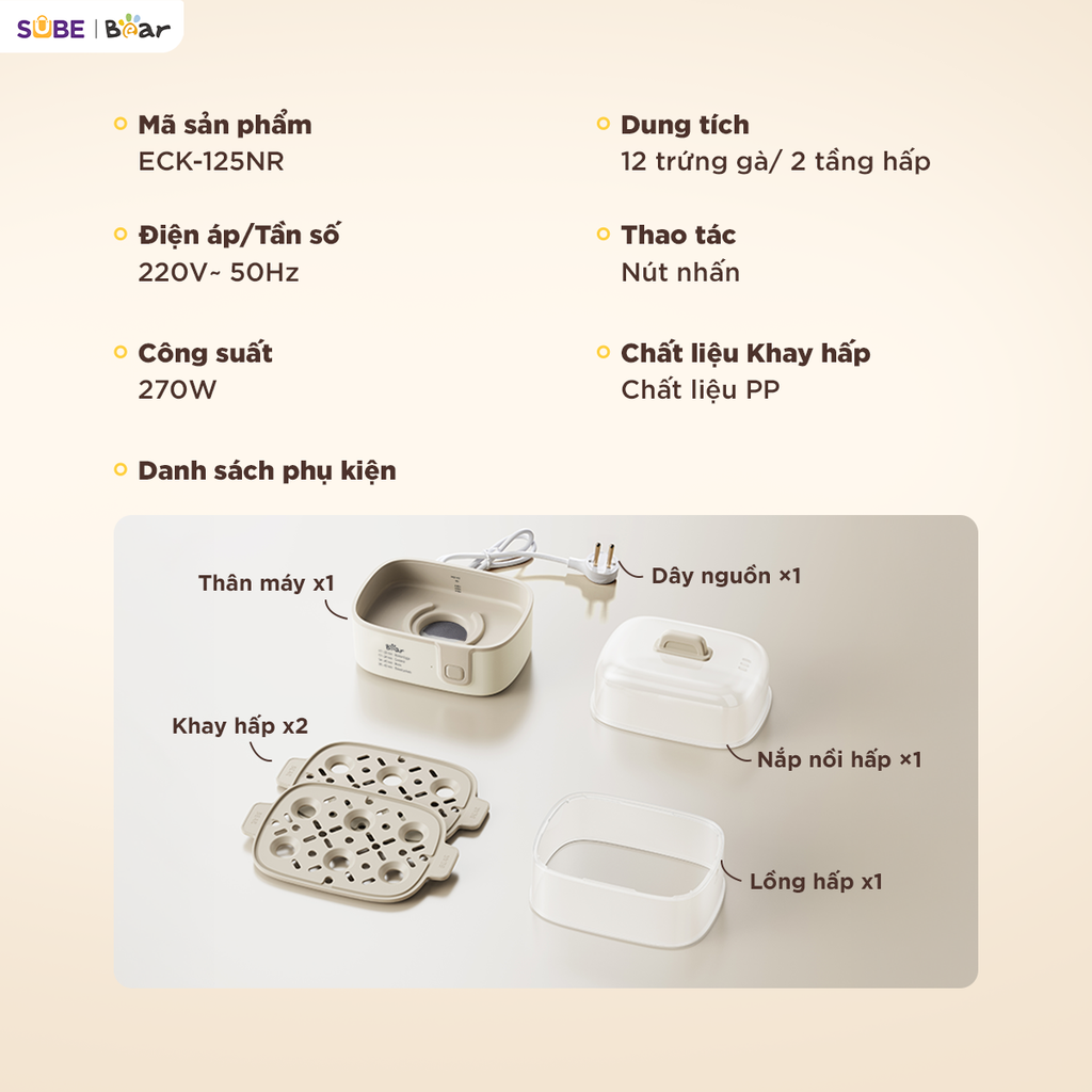 Nồi Hấp Điện Đa Năng 3L 2 Tầng Bear ECK-125NR Hấp Bánh Bao Hấp Trứng Hấp Đồ Ăn Dặm_thumbnail_13