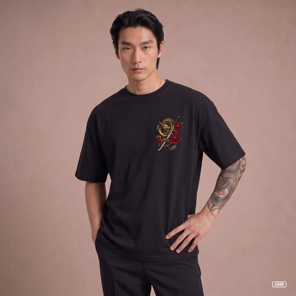 Áo thun nam dragon rose form rộng TeePrint 4388_thumbnail_4
