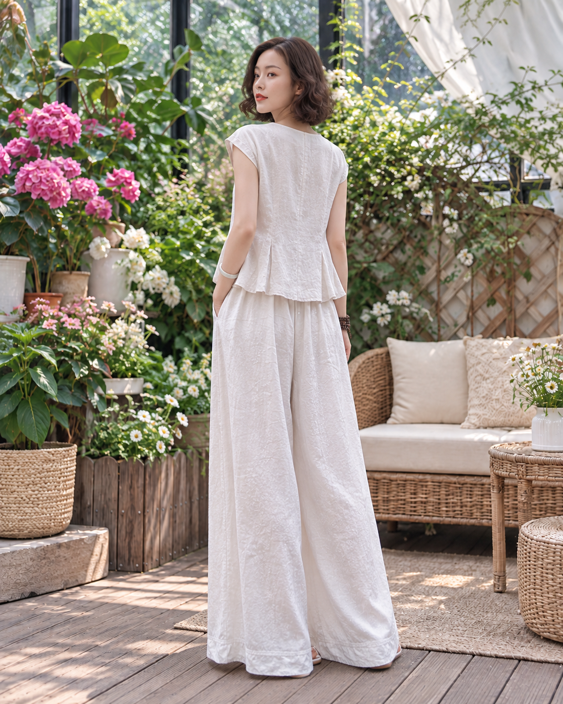 Set Trắng Áo Cánh Dơi Quần Ống Rộng - MS094