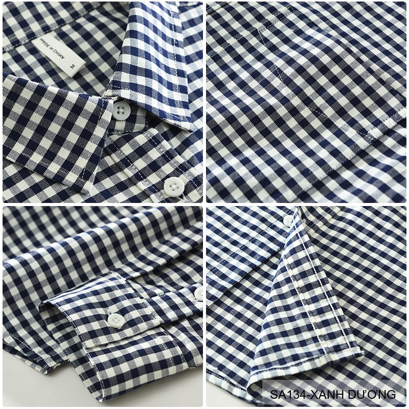 SA134 - Áo Sơ Mi Nam Tay Dài Họa Tiết Caro Phong Cách Retro Chất Cotton 100%_thumbnail_3