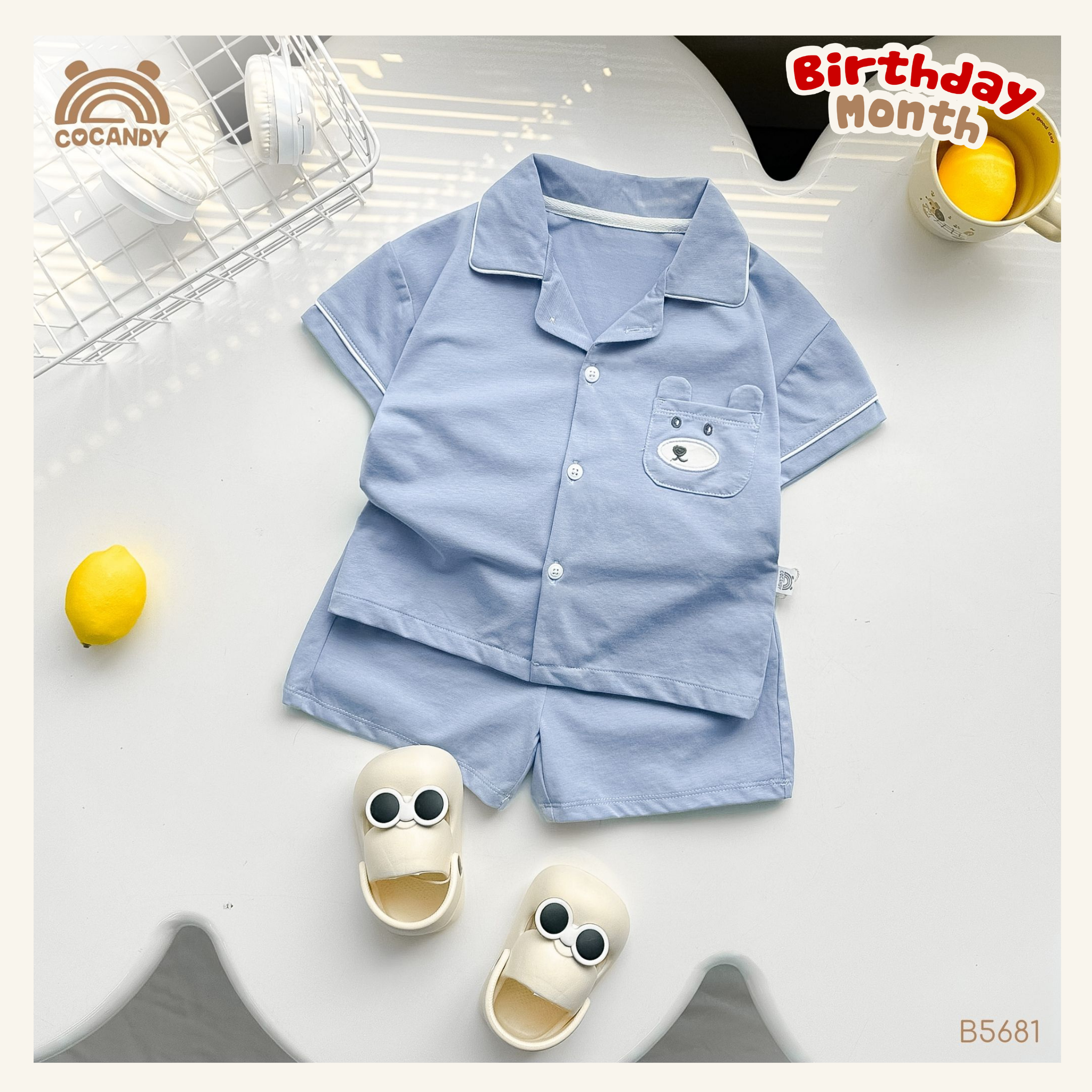 Bộ cộc pijama XANH DƯƠNG túi cún