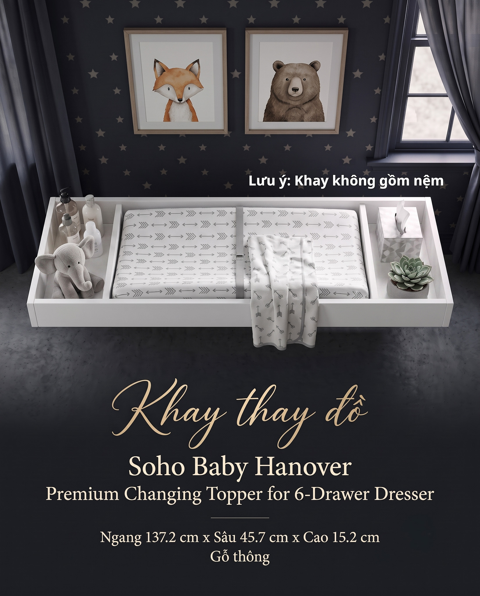 Khay thay đồ Soho Baby Hanover Premium Changing Topper for 6-Drawer Dresser