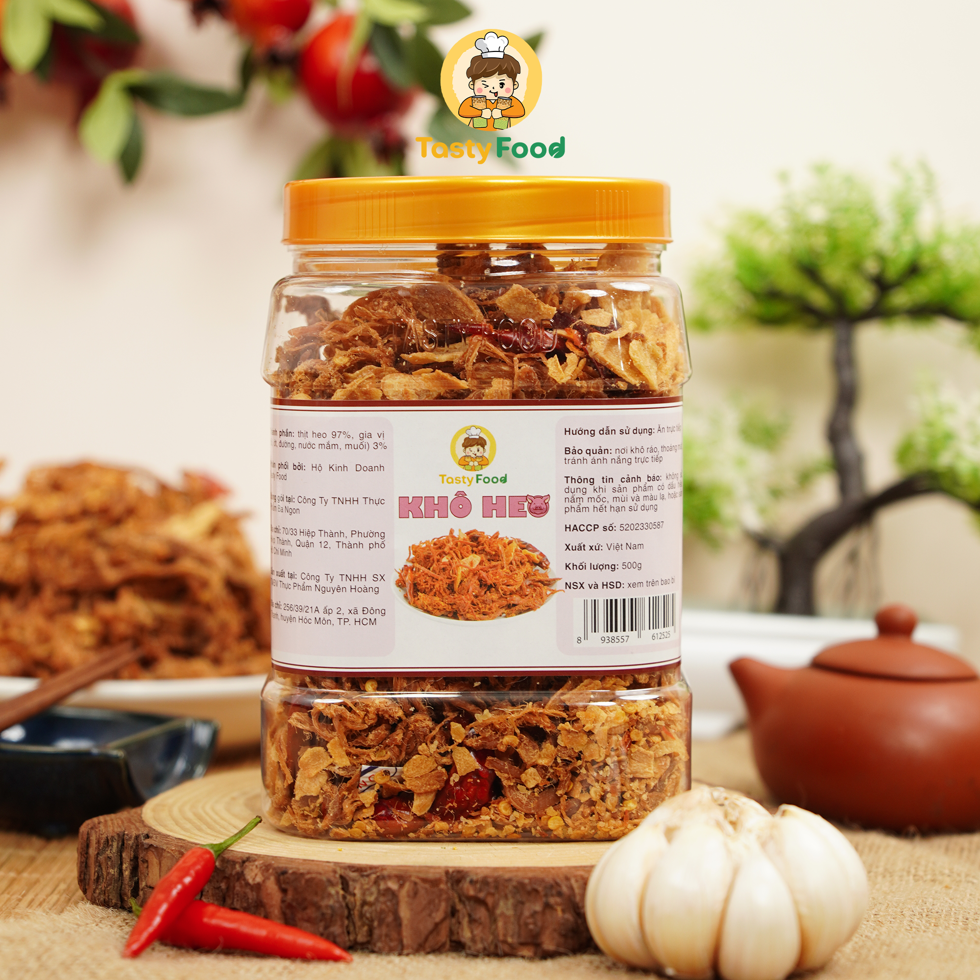 Khô heo cháy tỏi Tasty Food - Hũ vuông 500g