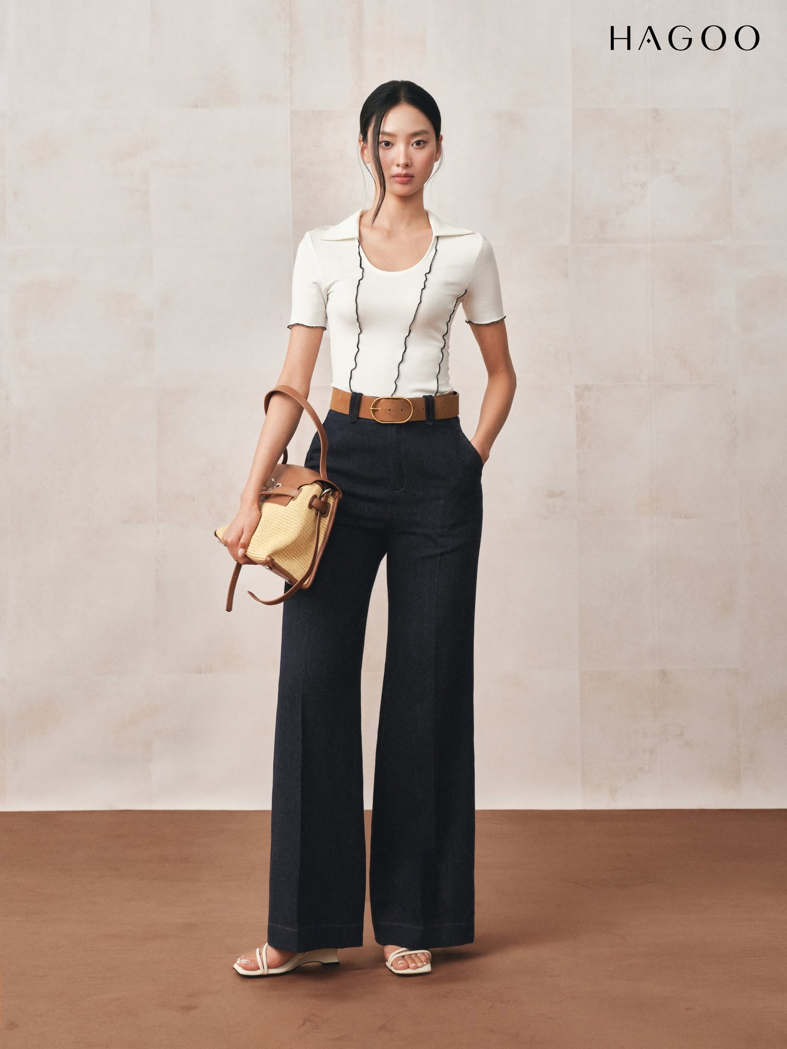 Quần suông loe Denim túi chéo HAGOO_thumbnail_2