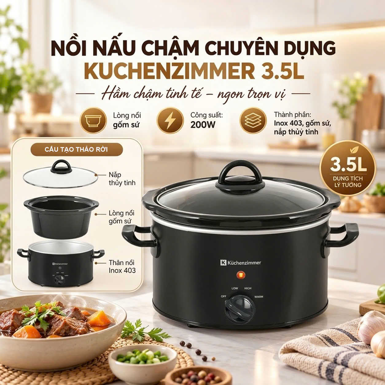 NỒI NẤU CHẬM KUCHENZIMMER 3.5L