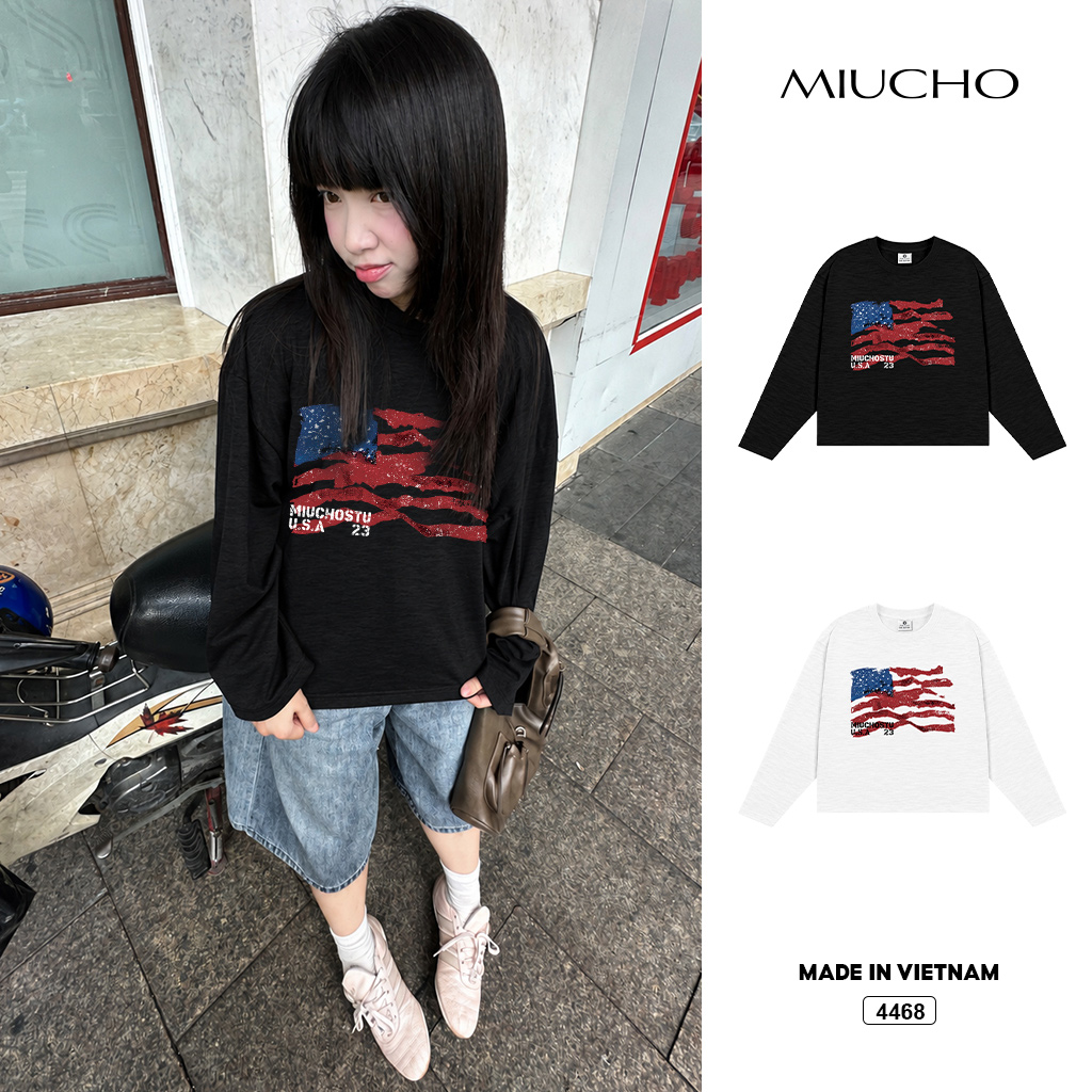 Áo tay dài unisex form boxy cotton xược thoáng mát Miucho 4468