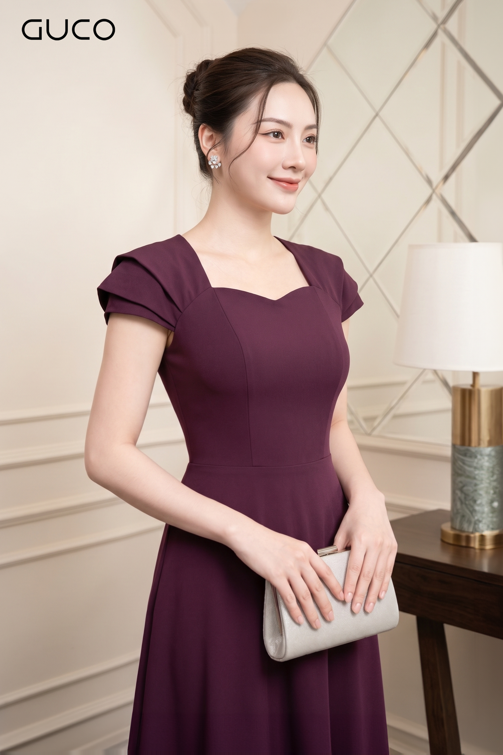 Đầm Dạ Hội Đỏ Đô Cổ Vuông Tay XếpTầng - 5273