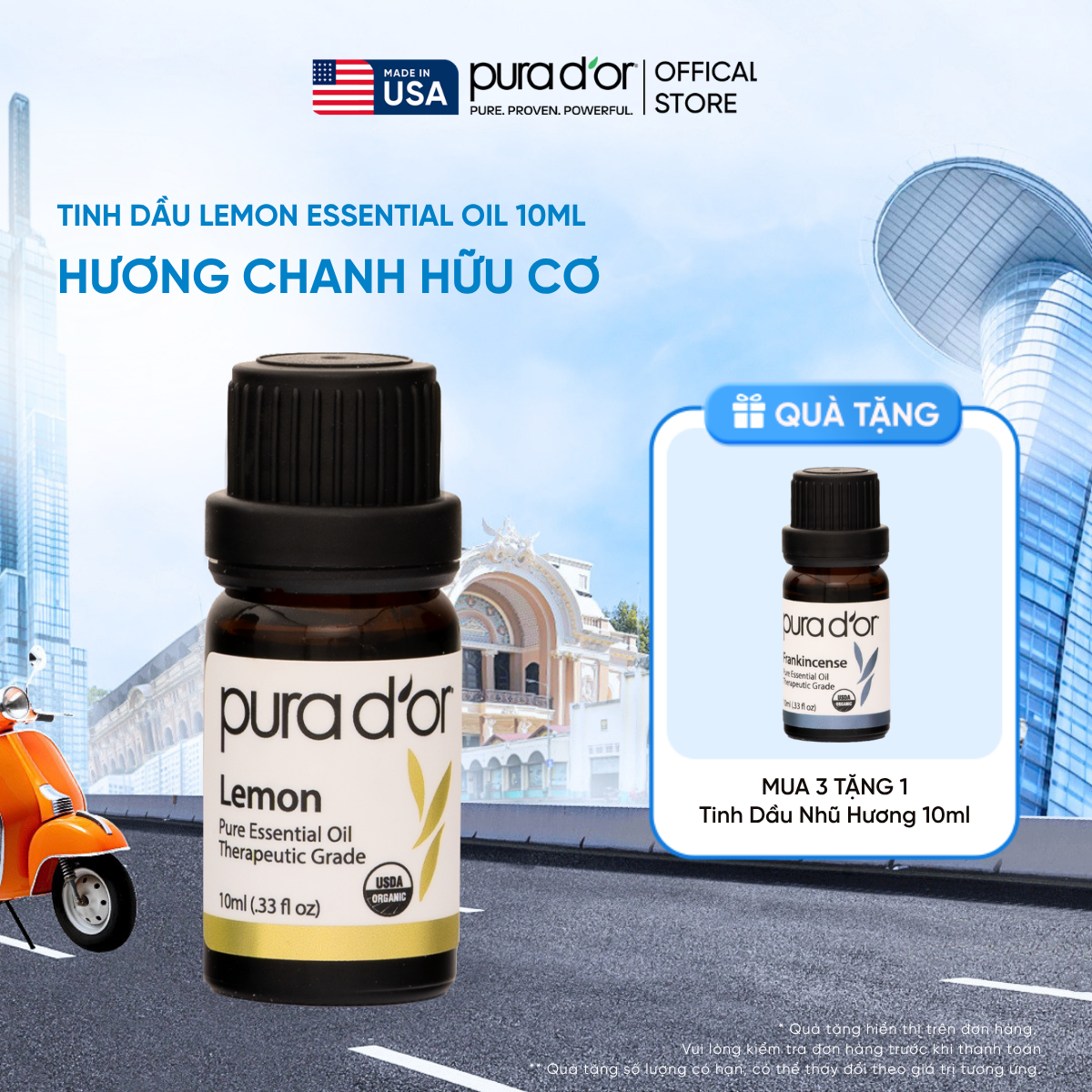 Tinh Dầu Chanh Hữu Cơ PURA D’OR Therapeutic Grade Lemon Essential Oil 10ml