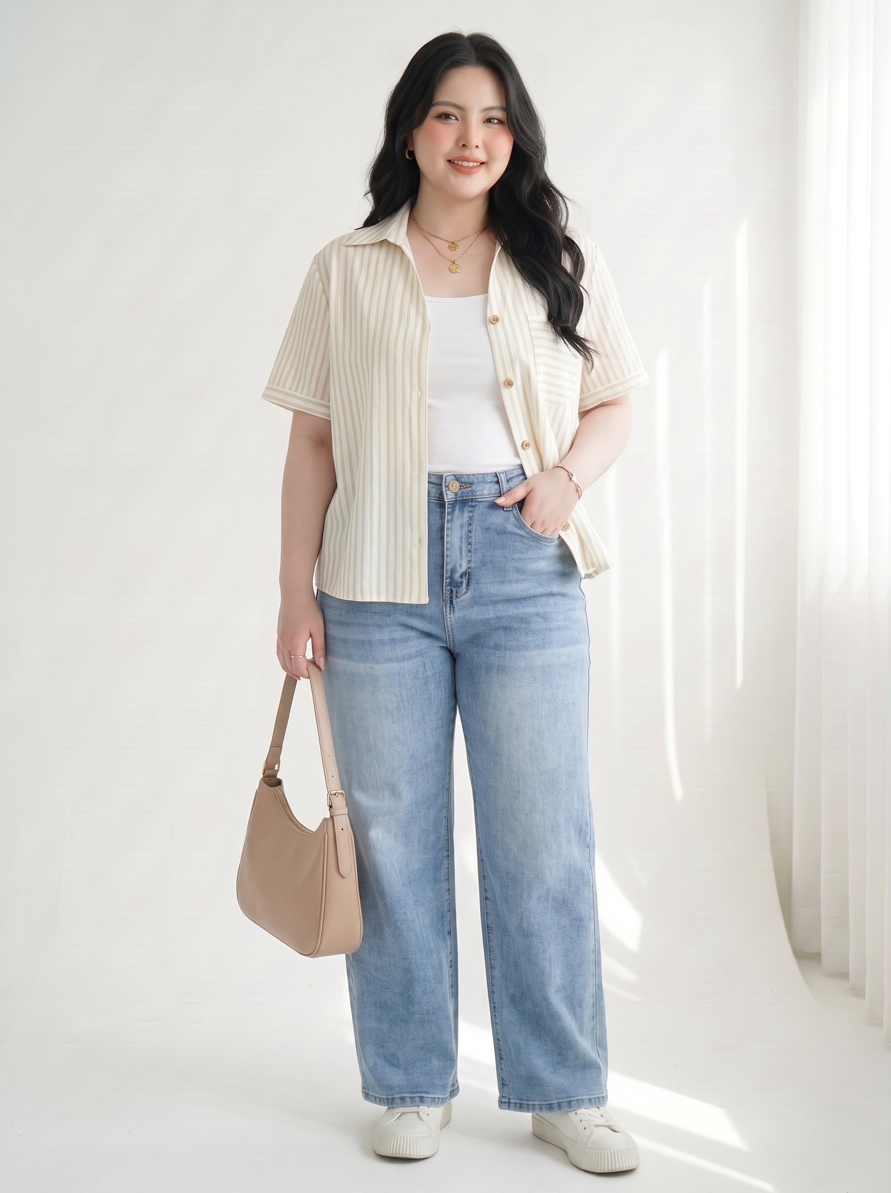Áo Sơ Mi Sọc Kiểu Bigsize Form Rộng Nhẹ Nút Gỗ - Vừa 55–90kg - V-AK126_thumbnail_3