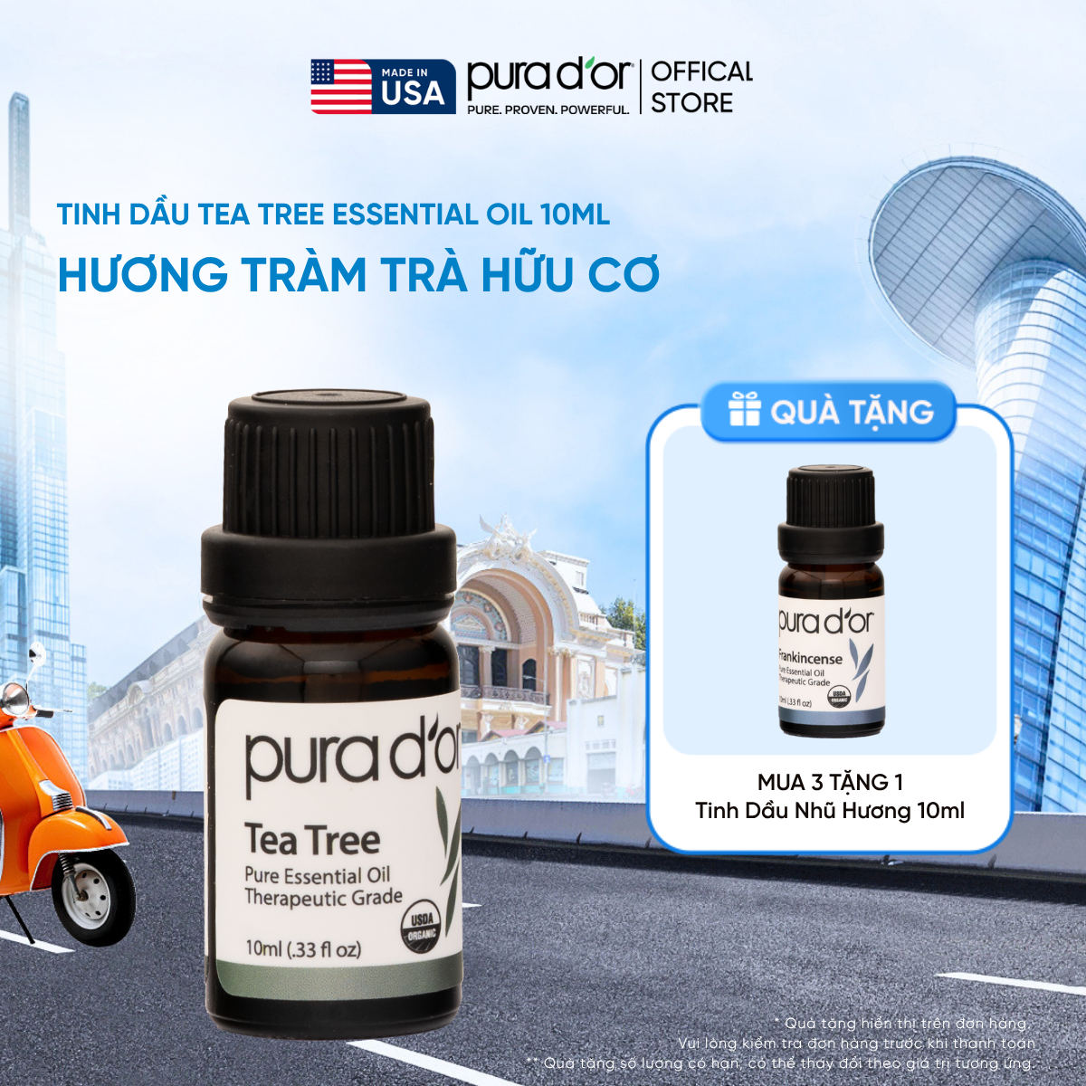 Tinh Dầu Tràm Trà Hữu Cơ PURA D’OR Therapeutic Grade Tea Tree Essential Oil 10ML