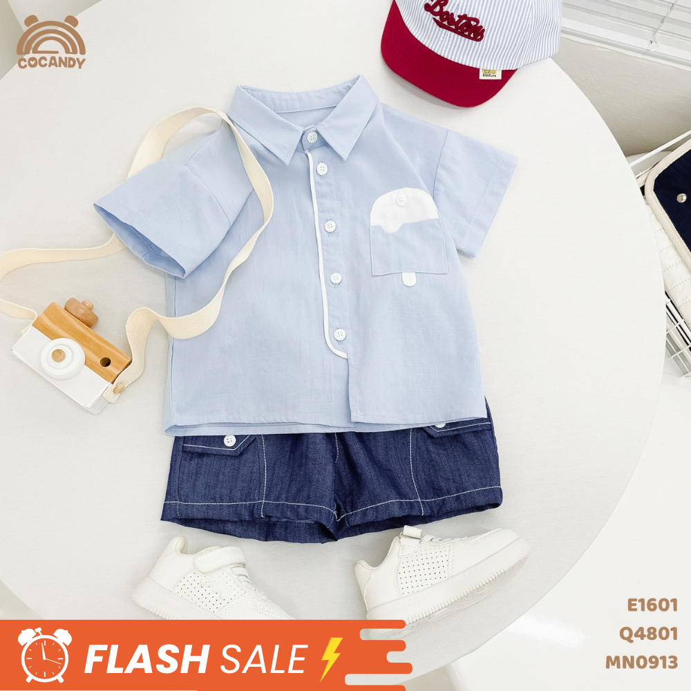 Áo cộc sơ mi XANH DƯƠNG hình cây kem