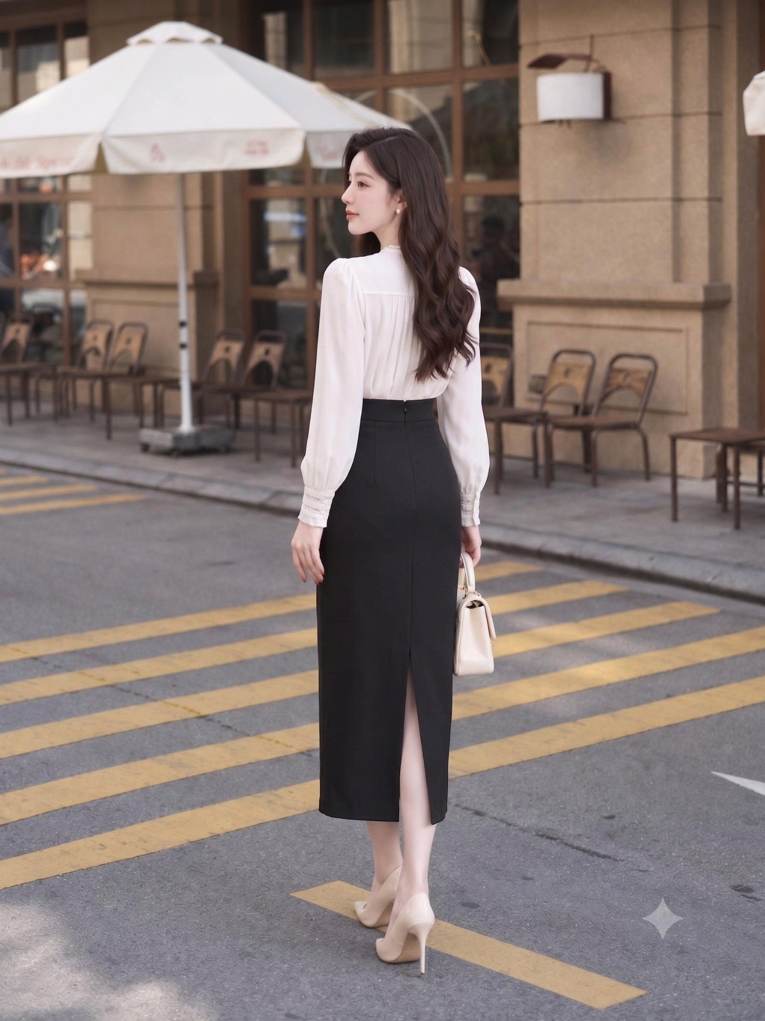 Áo tơ phối ren dài tay LIVIA màu TRẮNG_thumbnail_1