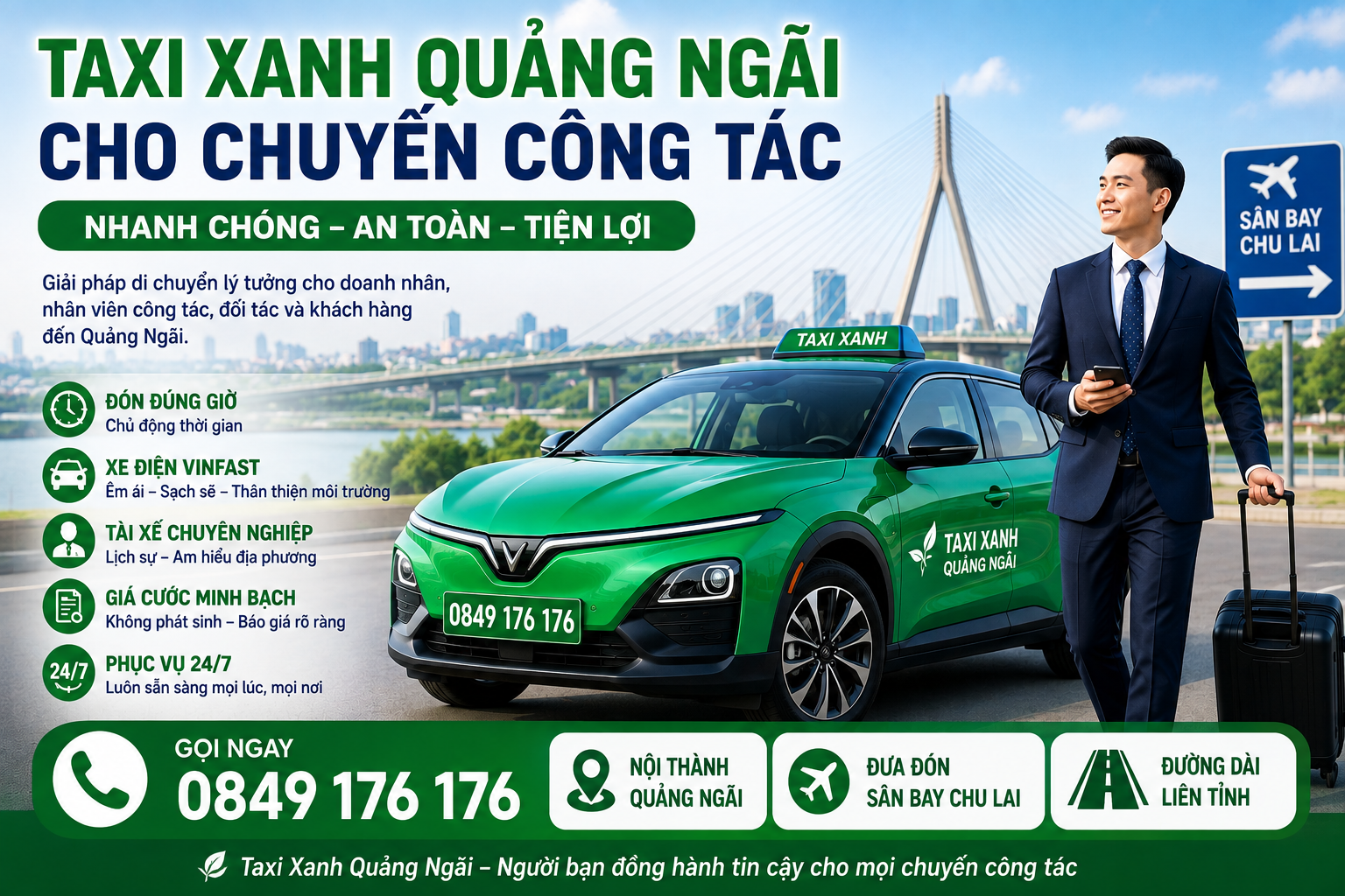 Taxi Xanh Quảng Ngãi Cho Chuyến Công Tác: Nhanh, Êm, Minh Bạch