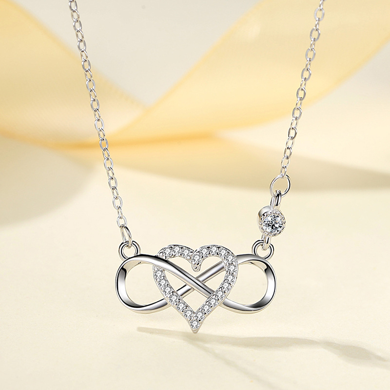 Dây Chuyền Bạc Nữ S925 Trái Tim Vô Cực Đính Đá Zircon Thanh Lịch Trẻ Trung HTT059T Trắng - Vàng Hồng_thumbnail_0