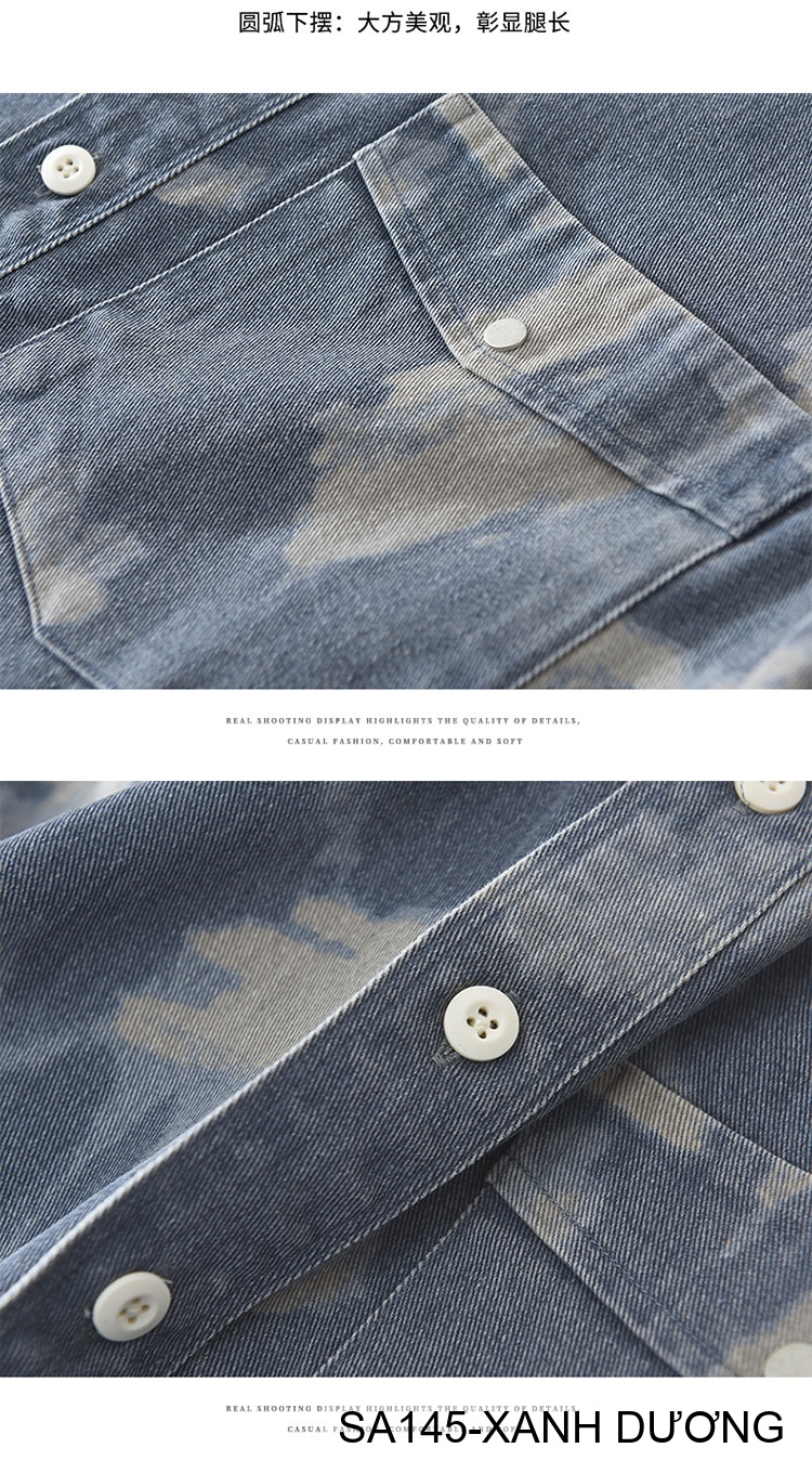 SA145 - Áo Sơ Mi Nam Tay Dài Phong Cách Retro Denim In Hoa Văn Bông 100%_thumbnail_11