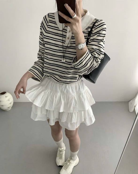 Lucas - Chân váy thô thêu xòe tầng dáng ngắn cạp chun_thumbnail_1