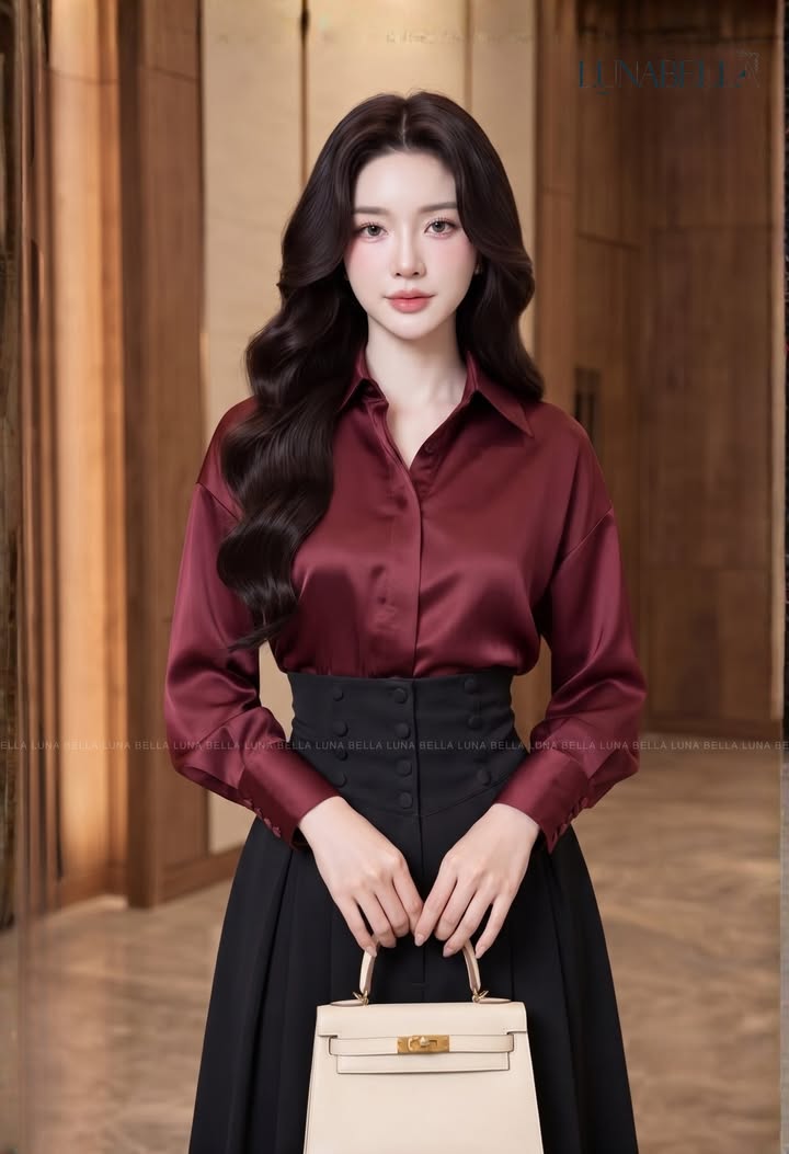 Set sơ mi chân váy xoè cạp cao VELISSA màu ĐỎ