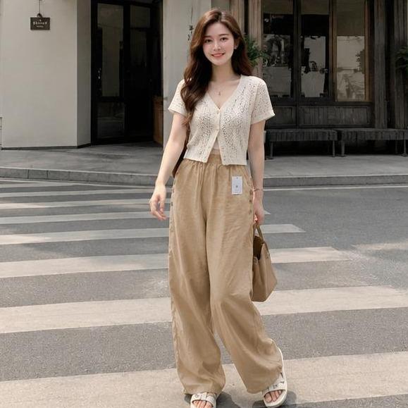 Quần dài lenin ống Xéo mã lẻ 423  lưng thun Thiết Kế Thời Trang Free size 45-85kg Phong Cách Hiện Đại Thoải Mái