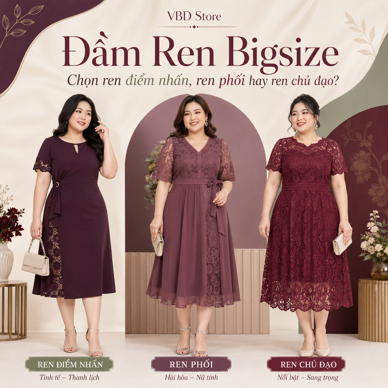 Đầm Ren Bigsize: Chọn Ren Phối Hay Ren Chủ Đạo?