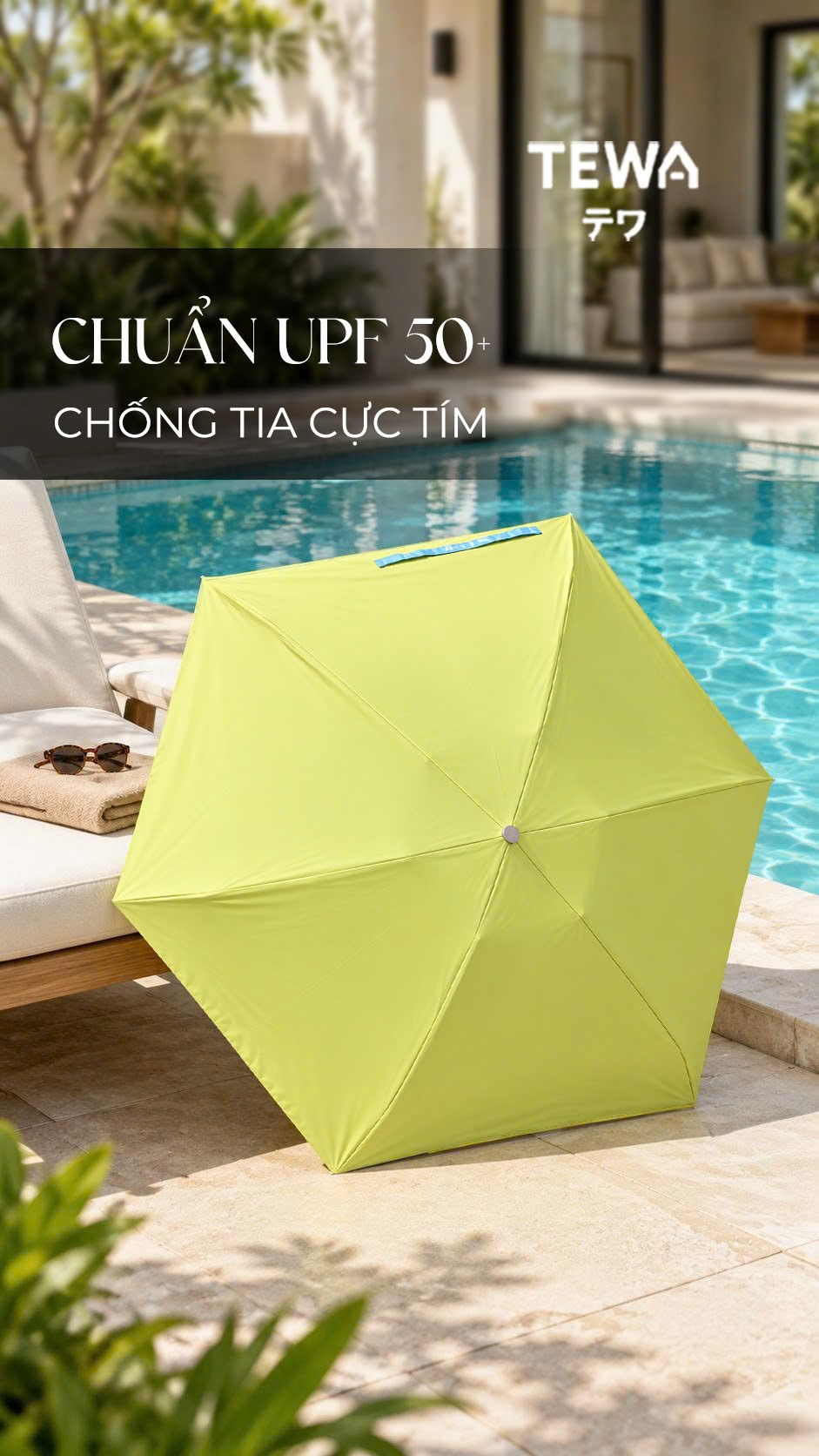 Ô MINI MÀU TRƠN KHUNG NHÔM UPF50+ TEWA